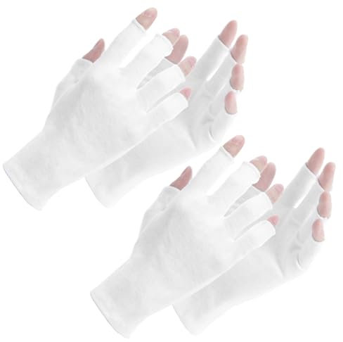 Oruola Lot de 2 paires de mitaines blanches en coton pour dormir, gants sans doigts blancs pour eczéma, traitement lotion et spa