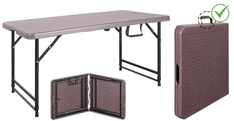 KARAT Table Pliante – Polyvalente pour Camping, Jardin et Terrasse, Pieds métalliques, Résistante aux Intempéries, Hauteur Réglable, avec Poignée de Transport (Saga, L120 x l60 cm, H52-75 cm)