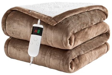 Qieryun Heated Throw 130X160cm Electric Blanket, 10 Heating Settings, 1-8h Timer overheat Protection, Machine Washable, Flannel & Sherpa Full Body Warming, Electric Throw Blanket for Sofa