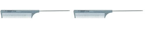 HERCULES SÄGEMANN - 264 Toupierkamm mit Nadelstiel | 8,5 Zoll Kamm aus hochwertigem Kunststoff und Stahl-Nadel | Haarkamm mit feiner Toupierzahnung | Farbe: Silber (Packung mit 2)