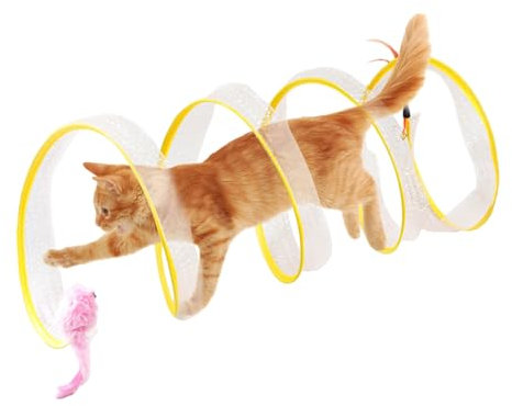 GUAHKUN Katzentunnel XXL 70CM Spieltunnel Mit Elastischem Netz Und Federn Katzenspielzeug Spirale Für Katzen Kaninchen Welpen (A)
