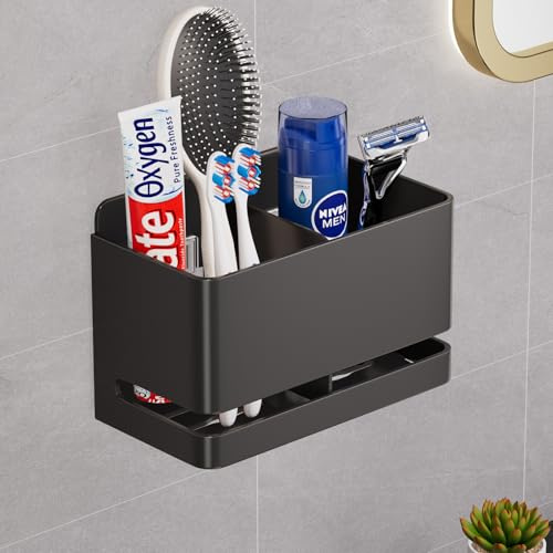YESENT Porte-Brosse à Dents électrique Mural, Aluminium Porte-Brosse à Dents sans percer pour Salle de Bain Support de Brosse à Dents Autocollant Porte-tête de Brosse à Dents(Noires)