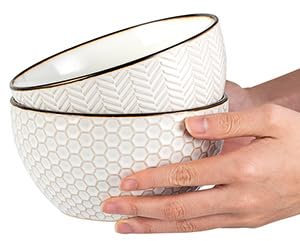 Anmula Bols à soupe à l'oignon– 798 ml, pots à soupe en céramique gaufrée avec poignées pour ragoût de bœuf, chili et fromage – Compatible micro-ondes, lave-vaisselle, lot de 4, blanc