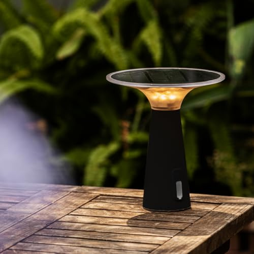 Xtralite Solaris LED-lampa – soldriven och USB-C uppladdningsbar, väderbeständig utomhus-/inomhu, justerbar ljusstyrka, 3 färglägen, dimbar bord för uteplats eller hem, svart