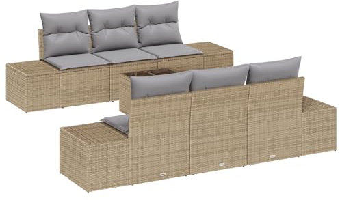 vidaXL 7-delad trädgårdssoffa med kuddar beige poly rattan