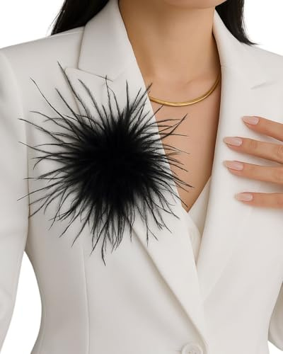 Baesics Federbrosche Damen - Feder Brosche zum Anstecken Ansteckblume | Aus echten Straußenfedern, federleicht und voluminös, 2-in-1 mit Nadel und Haarclip. Für Hochzeit, Fasching, Blazer, Kleid