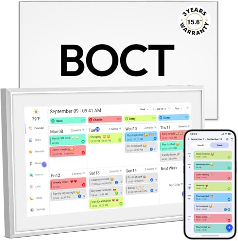 BOCT 15.6'' Digital Calendar Wall - 64GB Memory Touch Screen Chore Chart Smart Calendar,Digital Planner,Auto-Sync,APP Control,Interactive Family Schedules, Gift for Mother