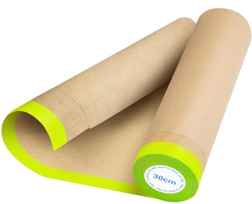 KOVSGQ Abdeckpapier Maler 30cm x 9m 1Stk Abdeckpapier Kraftpapier Vorgeklebte Abdeckfolie mit Selbstklebestreifen Selbstklebendem Abdeckband für Malerarbeiten Renovierungen Autolack