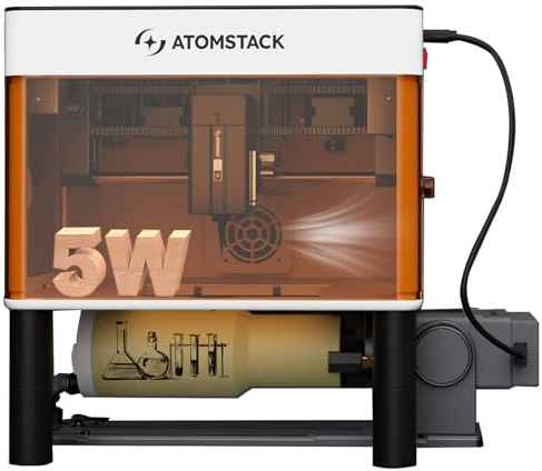 ATOMSTACK P1 5W Portable La ser Engraving Machine Fully Closed Door 5W Dual Motor Drive with R8 Automatic Rotating Roller Engraving Machine 10000m/min PC Mobile, Offline APP Engraving