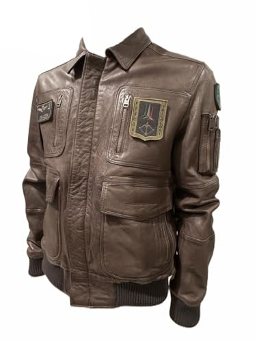 Aeronautica Militare Giubbino in pelle pilota PN0846 imbottito, da uomo, giacca, giubbotto Frecce Tricolori (IT, Testo, L, Regular, Regular, Marrone)