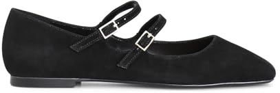 CAFèNOIR - Bailarinas De Ante con Doble Cordón Y Hebilla, para Mujer, Color Negro, Talla 39