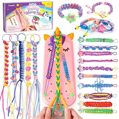 Caydo 2-in-1 Friendship Bracelet Making Kit for Girls, Bracelet & Keychain Braiding Making Kit for Art and Craft Toys, String Bracelet Making Kit for Gifts, DIY Keychain and Bracelet Maker Toys Set