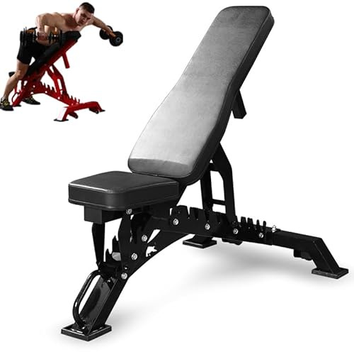 Banco de pesas ajustable y plegable rápido, banco de entrenamiento de fuerza para gimnasio en casa con capacidad de 1300 libras para entrenamiento de cuerpo completo, banco utilitario plano inc black