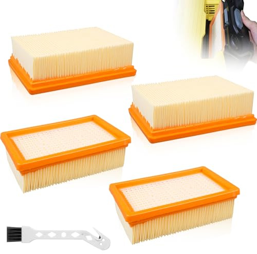 Flachfaltenfilter, 4 Stück Staubsauger Filter für Kärcher WD4 WD5 WD6 MV4 MV5 MV6 Staubsauger Filter mit Bürste für Mehrzwecksauger Ersatz