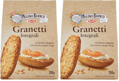 Mulino Bianco Crostini Granetti Integrali, Snack Salato Per La Merenda, 280 Grammo (Confezione da 2)