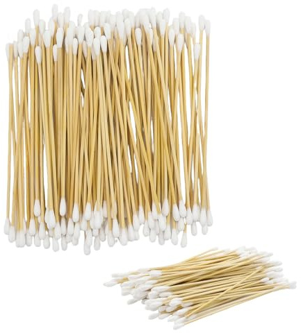 Lot de 200 cotons-tiges longs en bambou de 15,2 cm avec pointes rondes doubles épaisses pour le nettoyage, les sourcils, le maquillage, la beauté
