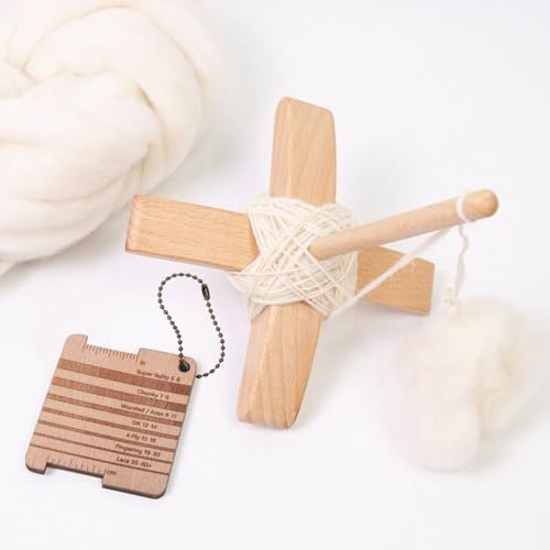 Abnehmbare Handspindel Mit Garnmesslineal Und Wolle, Türkisches Spindelset, Web- Und Spinnräder, Für Anfänger Und Fortgeschrittene, Oberer Wirtel Aus Holz(2PCS)