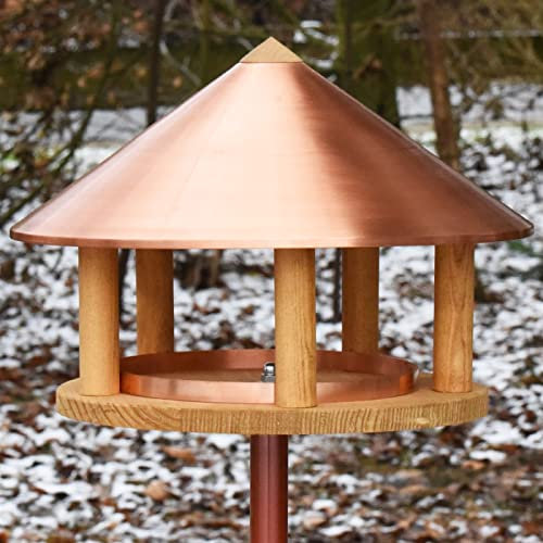 VOSS.garden Vogelhaus Kopenhagen Dänisches Design 40cm Durchmesser, doppelt gebeizte helle Fichte, Vogelfutterstation Vogelhäuschen Futterhaus Vogelvilla