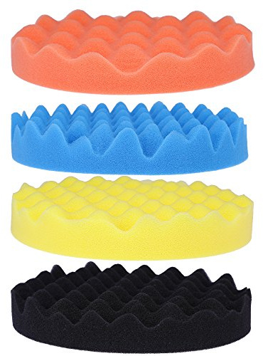 Vkinman 7inch(180mm) Car Sponge Buffing Pad Soft Wave Foam Pad Polishing Sponge Pads Kit for Car Polisher-4Pack