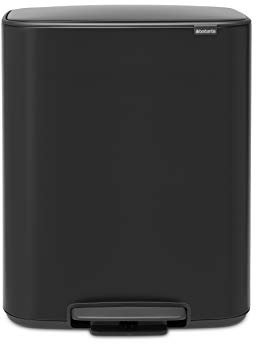 Brabantia Bo Pedal Bin - 2 x 30L Inner Buckets (Matt Black) Large Waste/Recycling Kitchen Bin - Soft Closing Lid