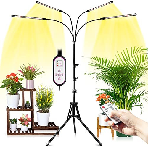 wolezek Pflanzenlampe Vollspektrum,LED Grow Lampe mit Ständer,3000k 6500k 660nm Bodenpflanzenlicht,PflanzenleuchteTripod einstellbar 28-160CM,Timing 6/12/16H,3 Modi & 5-stufigeHelligkeit