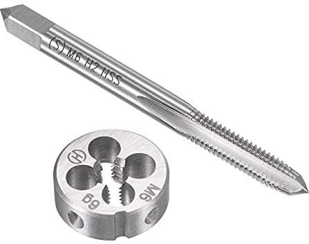 sourcing map M6 x 1 mm Juego de machos y troqueles métricos, grifo de rosca de máquina con troquel de rosca redonda, kit de grifo y troquel para reparación de rosca de tornillo de tuerca