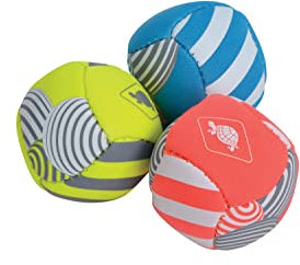 Schildkröt® Neopren Mini-Fun-Bälle, 3 Mini Bälle zum Kicken, Werfen, Fangen, Jonglieren, Ø 5 cm, doppelwandig, gefüllt mit Kunststoff-Granulat, 970145, Gelb-Blau-Flamingo, 970145