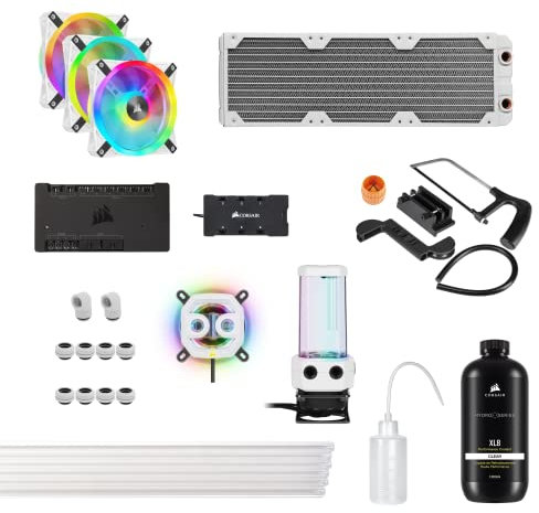 Corsair Hydro X Series iCUE XH305i RGB PRO Individuelles Kühlungs-Kit (Hardline-CPU-Kühlkreislauf, CPU-Wasserkühler, D5 Pumpen-Ausgleichsbehälter-Kombination, Radiator, 3 RGB-Lüfter, für Desktop) Weiß