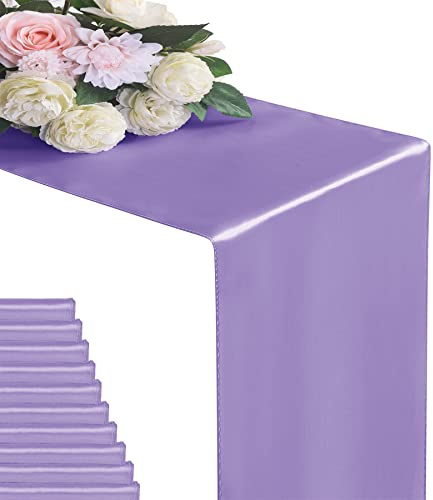 flohar 12Pack Table Runner 12 x 108 Inches Satin Silk Table Runner for Wedding, Birthday Party, Banquets, Graduations Decoration, fit Rectange and Round Table-Lavender