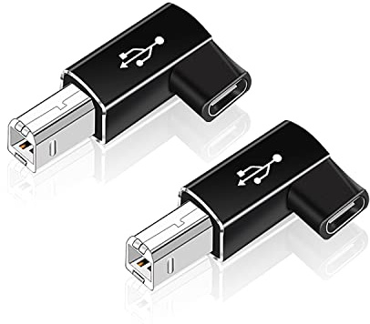 AreMe 2 Pack USB B to USB C Adapter, 90 Degree Right Angle Type C Female to MIDI Converter Compatible with Printer, Electric Piano, Laptops and More Type-C Devices