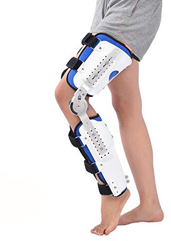 Ortesis de rodilla con bisagra Rodillera Rom para adultos, órtesis de rodilla Rom, para estabilización de recuperación, soporte de recuperación ajustable para rehabilitación ortopédica (blanco + azul