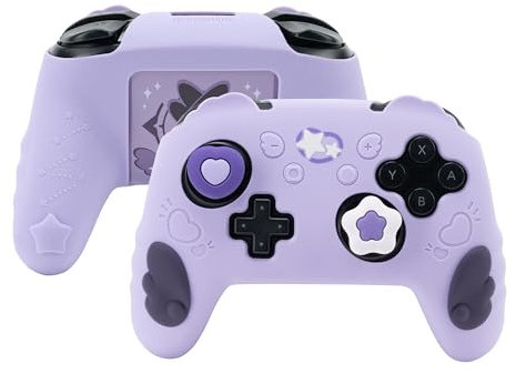 GeekShare Switch Pro Controller Skin Set, Anti-Rutsch-Silikon Schutzhülle Skin Case für Switch Pro Controller mit 2 Daumengriffkappen und 2 Aufklebern - Star Wings Series (lila)