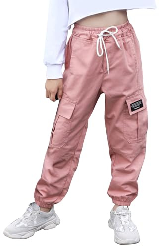 Pantaloni Cargo Ragazze Pantaloni di Cotone Hip Hop alla Moda Leggero Paracadute Y2K Streetwear Danza Casual Allentato Joggers Vintage Tousers Rosa 13-15 Anni