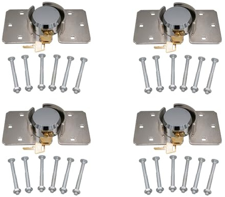 Mytee Products 4 Pack 73mm Hidden Shackle Padlock & Hasp with Keyed Alike 2 Keys - Heavy Duty Solid Steel Hockey Puck Lock Chrome Coating for Enclosed Trailer, Vans, Gates & General Security