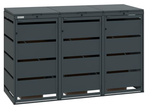 MBOX24 Classic 3er Mülltonnenbox für Mülltonnen bis 120 Liter, aus verzinktem Stahl, 1er Metall Mülltonnenverkleidung in Anthrazit, robust & wetterfest