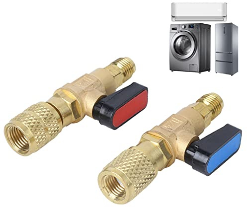 WPKD BLUEIY 2Pcs Air Conditioning Refrigerant Charging Valve Adapter,Refrigerant Charging Valve,1/4‘ Male to 1/4‘ Female,Brass ABS Fluorine Filling Control Valve for R22 R410A