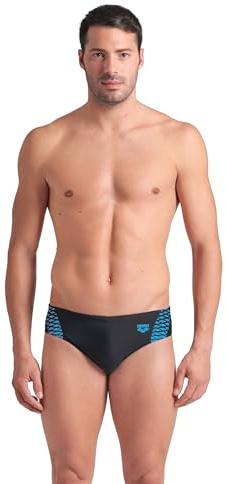 ARENA Feel Men's Openings Swim Briefs Stretchy Sports Swimwear Comfortable Bathing Suit for Beach Pool Fitness Swimming, Black/Turquoise, US Size 32