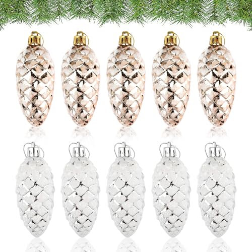 10PCS Tannenzapfen Weihnachtsbaum, Glitzer Christbaumanhänger Zapfen, Christbaumschmuck zum Anhängen, Tannenzapfen zum Basteln, Tannenzapfen Klein, für Weihnachtsdeko