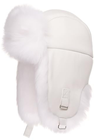 Futrzane Trapperhut aus Leder - Fliegermütze Damen - Russische Mütze Uschanka (M, Weiß - Weiß Siberian)