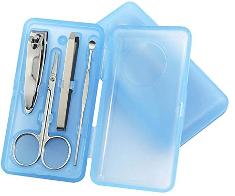 SCRUBY Lot de 4 ciseaux de pédicure, couteau à cuticules, cure-oreille, coupe-ongles, kit de manucure en acier inoxydable