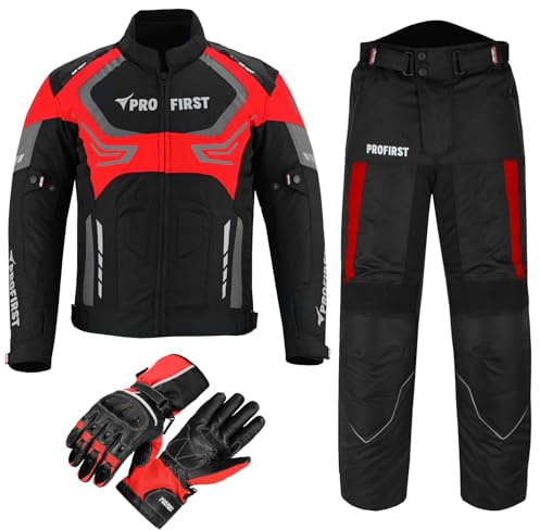 Motorcycle suits for men 2 piece Motorcycle Waterproof Cordura Fabric Suit Motorbike Jacket Trouser & Gloves Fully Protective Clothing Set for Riders - All Weather