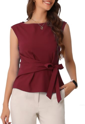 Allegra K Donna Camicetta Senza Maniche Canotte da Lavoro Top Elegante con Scollo A Barca Bluse Borgogna XL
