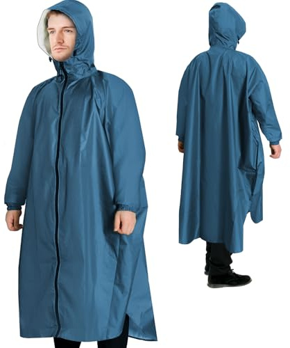 ANYOO Poncho Antipioggia Impermeabile Pioggia Leggero Portatile Giacca Pioggia con Maniche Lunghe per Uomo Donna Trekking all'aperto Ciclismo, Blu mare, Taglia unica