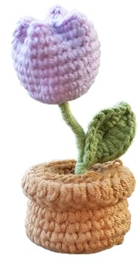 Nhemeylp Fiori all'uncinetto, vaso di fiori lavorato a mano, divertente uncinetto piante supporto emotivo regalo per stanze, casa, ufficio, scrivania, auto, decorazione tulipano
