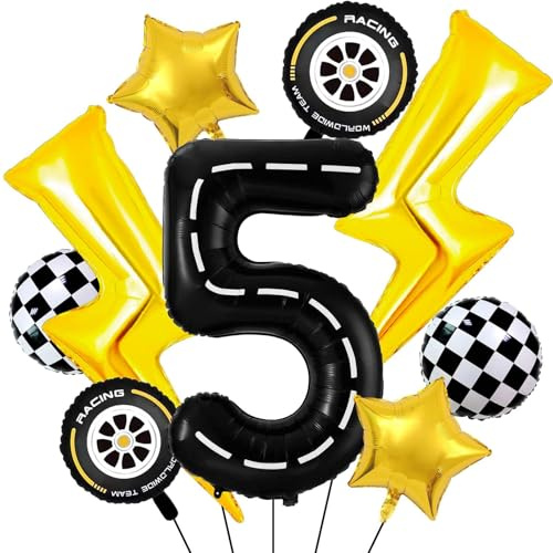 Car Geburtstagsdeko 5 Jahre,Folienballon Auto Geburtstag,Auto Deko 5. Geburtstag Junge,Folienballon Zahl 5,Kindergeburtstag Deko 5 Jahre,5 Jahr Rennauto Geburtstag Luftballons Junge Geburtstag Party