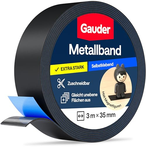 GAUDER Bande métallique autocollante - Ruban magnétique pour aimants et figurines Tonie® & étagères - Bande Ferro & ruban ferreux pour bricolage et organisation (3 m x 35 mm - noir)