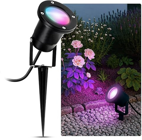 SSC-LUXon KARI Gartenstrahler schwarz Erdspieß Smart GU10 WLAN IP65 | Schwenkbarer Erdspießstrahler mit Smart-Licht - per App & Alexa steuerbar, für Beete, Bäume & Fassade, Kabel 1,8m, IP65