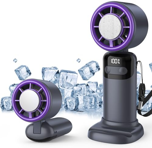 Neqraxis Ventilatore Portatile Turbo, Ventilatore USB e Funzione Ghiaccio, Ricaricabile 3000mAh, 1-100 Velocità Regolabili, Pieghevole 90°, Display LED, per Viaggi, Campeggio, Ufficio, Esterno
