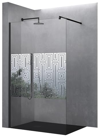 doporro Box Doccia Walk-In 140x200cm, Parete Doccia Anticalcare in Vetro di Sicurezza 10mm con Braccio Sostegno Telescopico in Acciaio Nero Bremen02DM