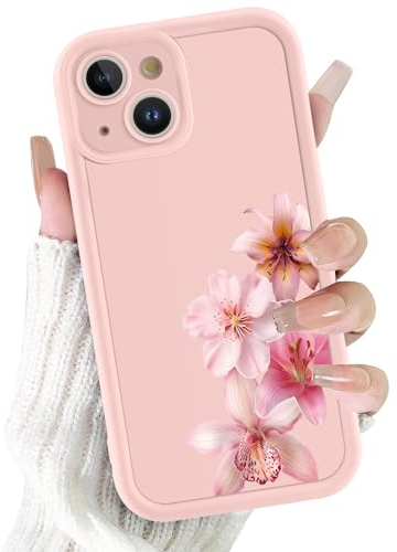 Xylota Cover per iPhone 14 6,1, Aesthetic Fiori di Ibisco Motivo Disegni Ragazze Donne Custodia, Ultra Sottile Silicone Morbida TPU Antiurto Antigraffio Bumper Protettiva Case per iPhone 14, Rosa